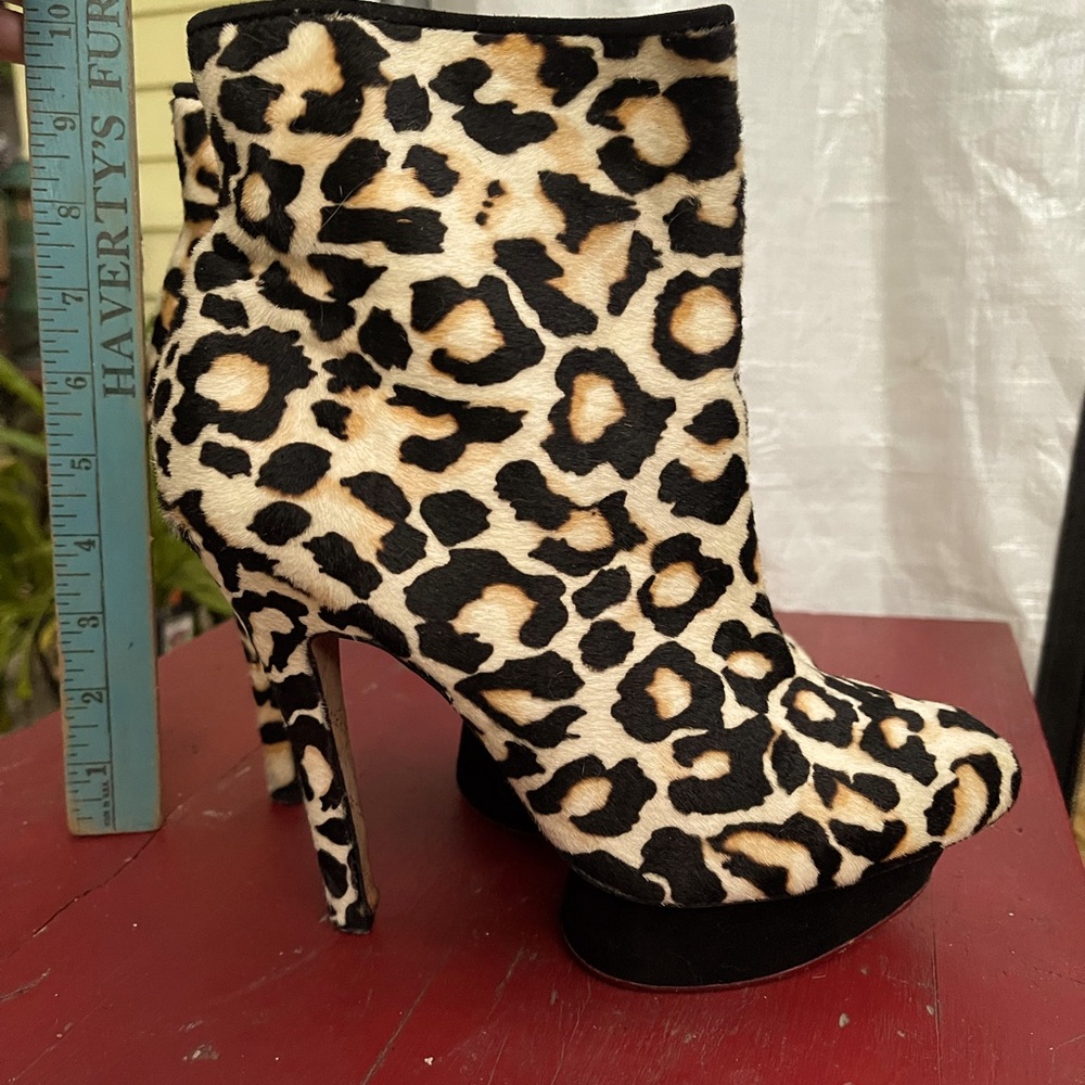 LAMB Calf Hair Animal print stiletto platform leather ankle boots 7.5M